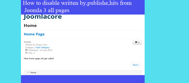 How to disable written by,publishe,hits from Joomla 3 all pages
