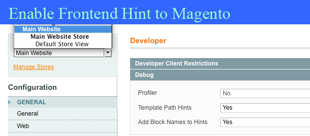Enable Frontend Hint to Magento